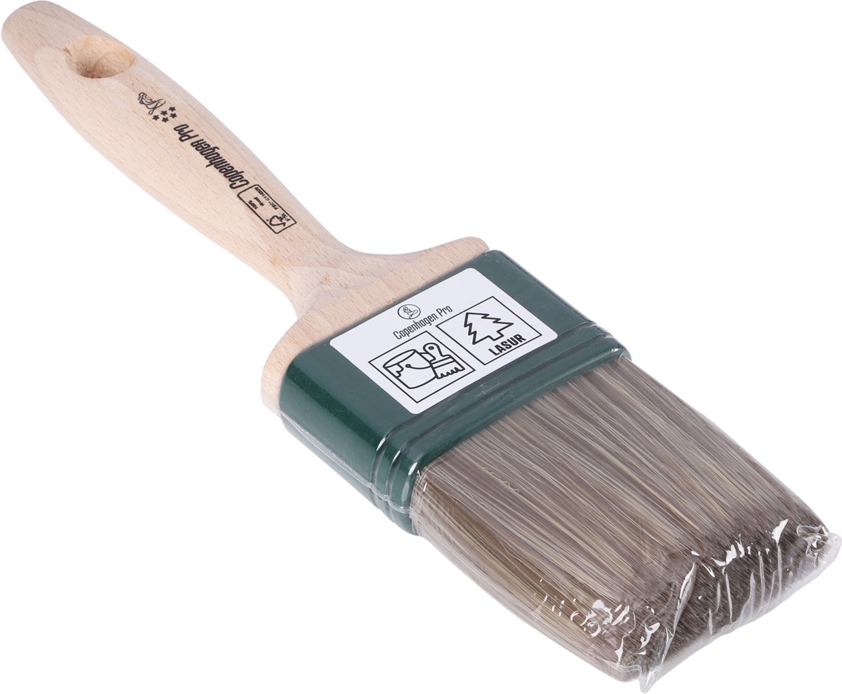 Copenhagen Pro Special Platte Kwast - Maat 3 - Synthetisch Haar - FSC® Gewaxte Beukenhouten Steel - Geschikt voor Beits, Acryl en Muurverf - Inclusief Kunststof Bus ter Bescherming van de Haren