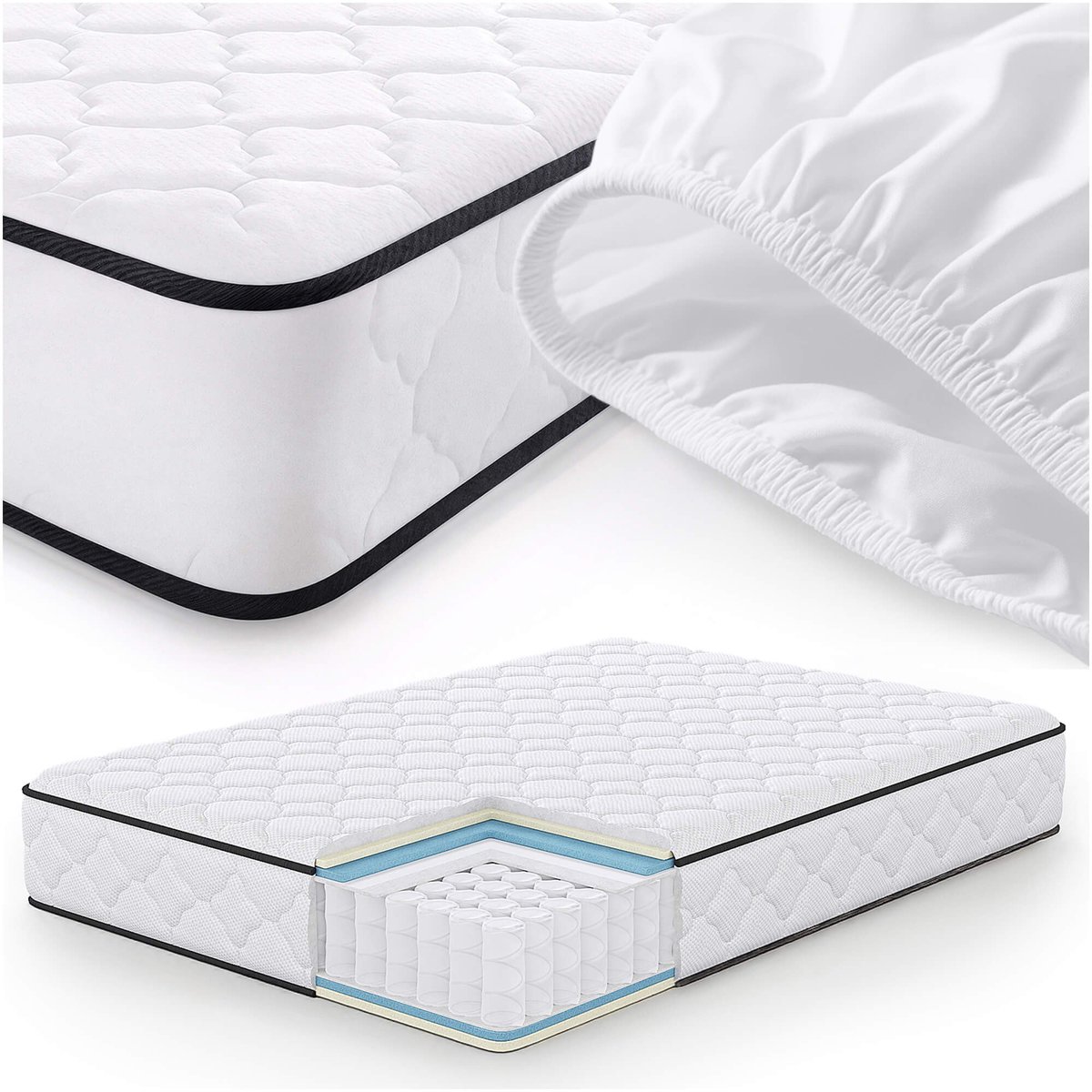Akord Springs Matras met Beschermer 140x200 cm / Spring Pocketveringmatras / Binnenveringsmatras / Pocketvering met 7 Comfortzones / Afneembare waterdichte tijk / H3 Hardheid Wit