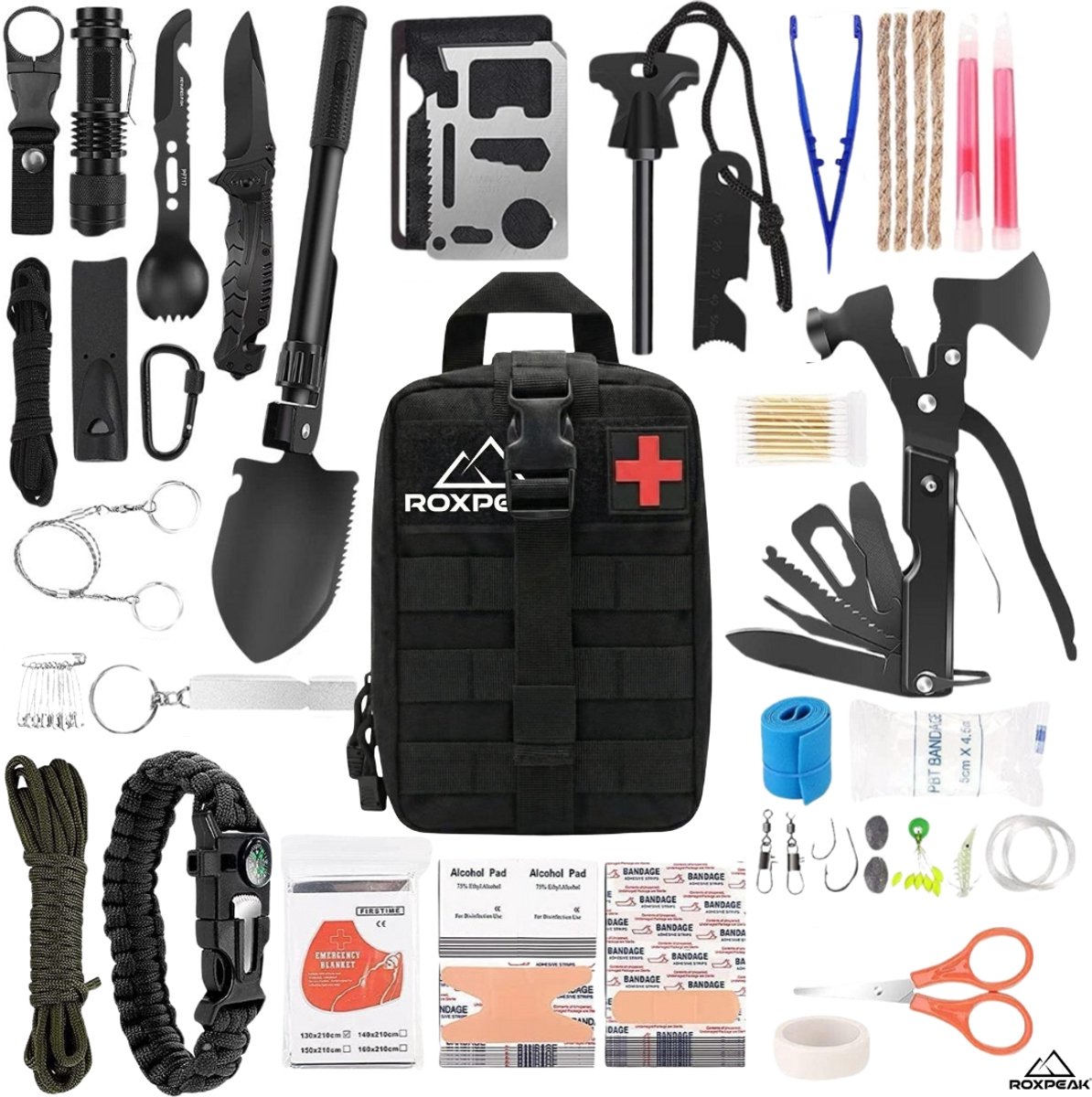 RoxPeak® Noodtas - Survial kit - Overlevingspakket Outdoor - Overlevingstas - Noodpakket - Zwart