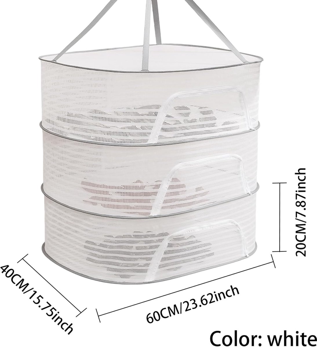 Droogrek voor kleding - Drielaags hangdroogrek van gaas - Opvouwbaar - Met ritssluiting - Geschikt voor het drogen van planten, knoppen, fruit, bloemen, groenten, stoffen, enz.