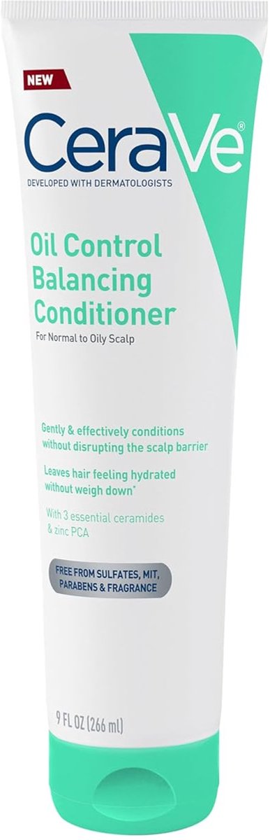 CeraVe Oil Control Balancing Conditioner – 266 ml Balancerende conditioner met ceramiden & hyaluronzuur – Verwijdert overtollige olie, hydrateert en verzacht – Sulfaatvrij & kleurveilig