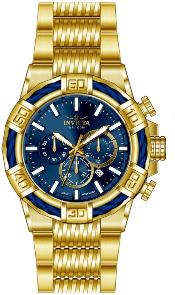 Invicta Bolt 49904 Heren Horloge - Waterdicht - Analoog - Quartz Uurwerk - Roestvrij Staal met blauwe Wijzerplaat - 51mm