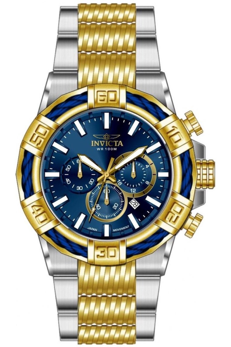 Invicta Bolt 49903 Heren Horloge - Waterdicht - Analoog - Quartz Uurwerk - Roestvrij Staal met blauwe Wijzerplaat - 51mm