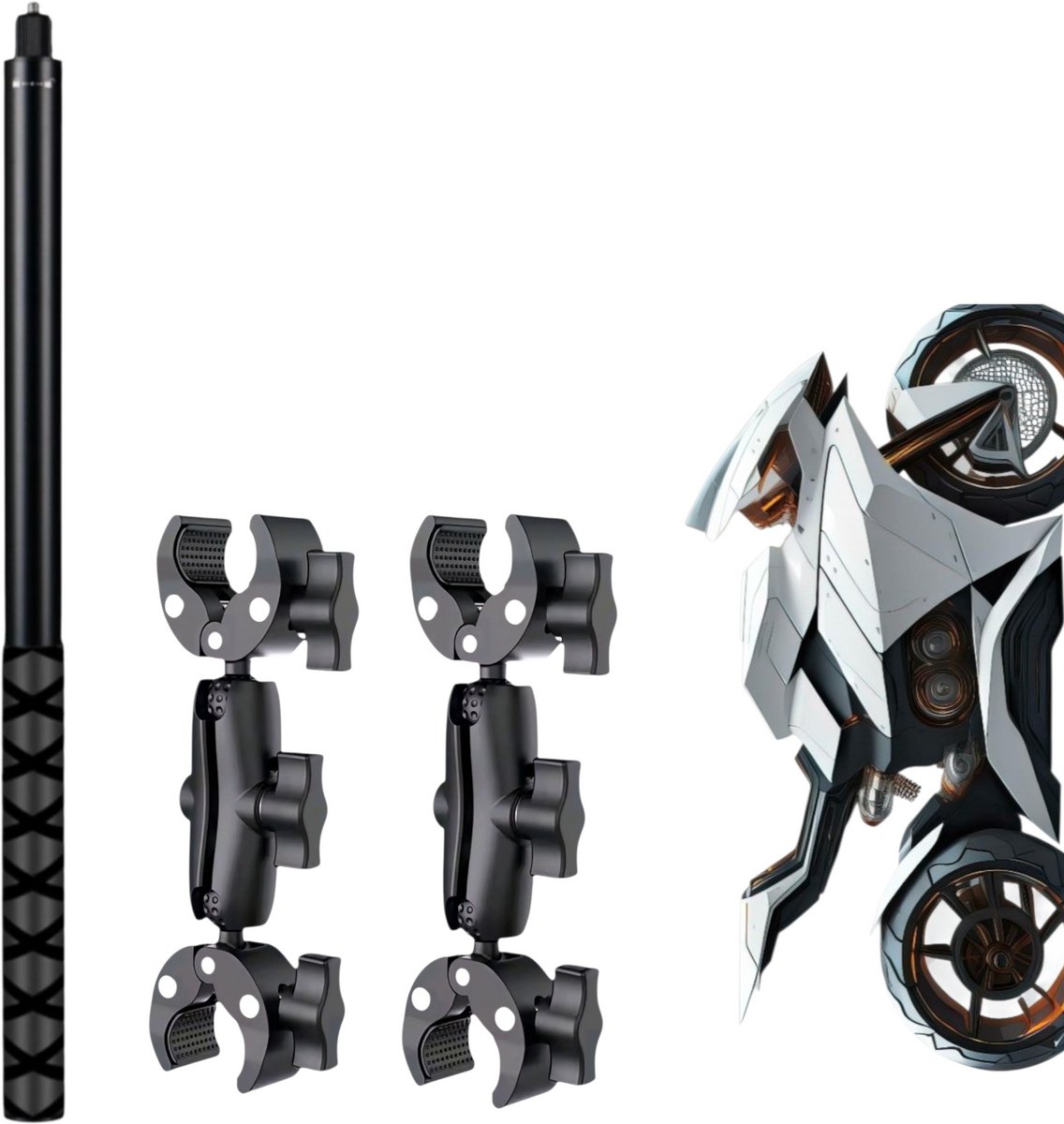 Motorcycle Mount Voor Insta360 - Motor bundle 4 Insta360 - Dubbele klem -Selfie Stick 2 m - Upgrade Versie Motorfiets Mount - Motorcycle - Motor Insta360 One X4 - Insta360 x4 X3 X2 X R GO Ace GO3 GO - Onzichtbare Selfie Stick 2 Meter -Motor Mount