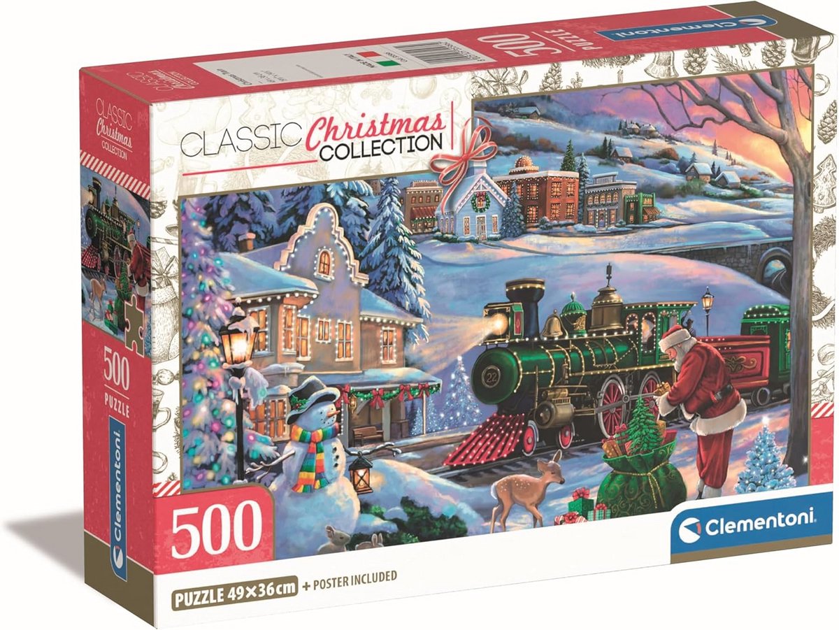 Kersttrein Puzzel Cube van 500 Stukken - Compacte Doos voor Volwassenen - Perfect Cadeau voor Mannen en Vrouwen - Gemaakt in Italië