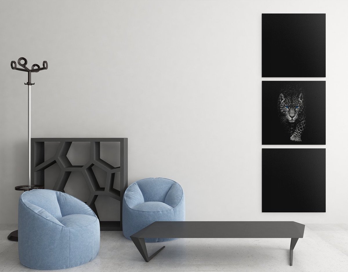 Trendex Global Drieluik Schilderij Luipaard – Canvas Wanddecoratie voor Woonkamer - Moderne 3-Delige Kunst - 3x30x30 cm Zwart