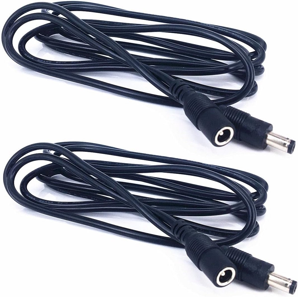 2-Pack 2m DC Extension Cable for Security Cameras and LED Strips