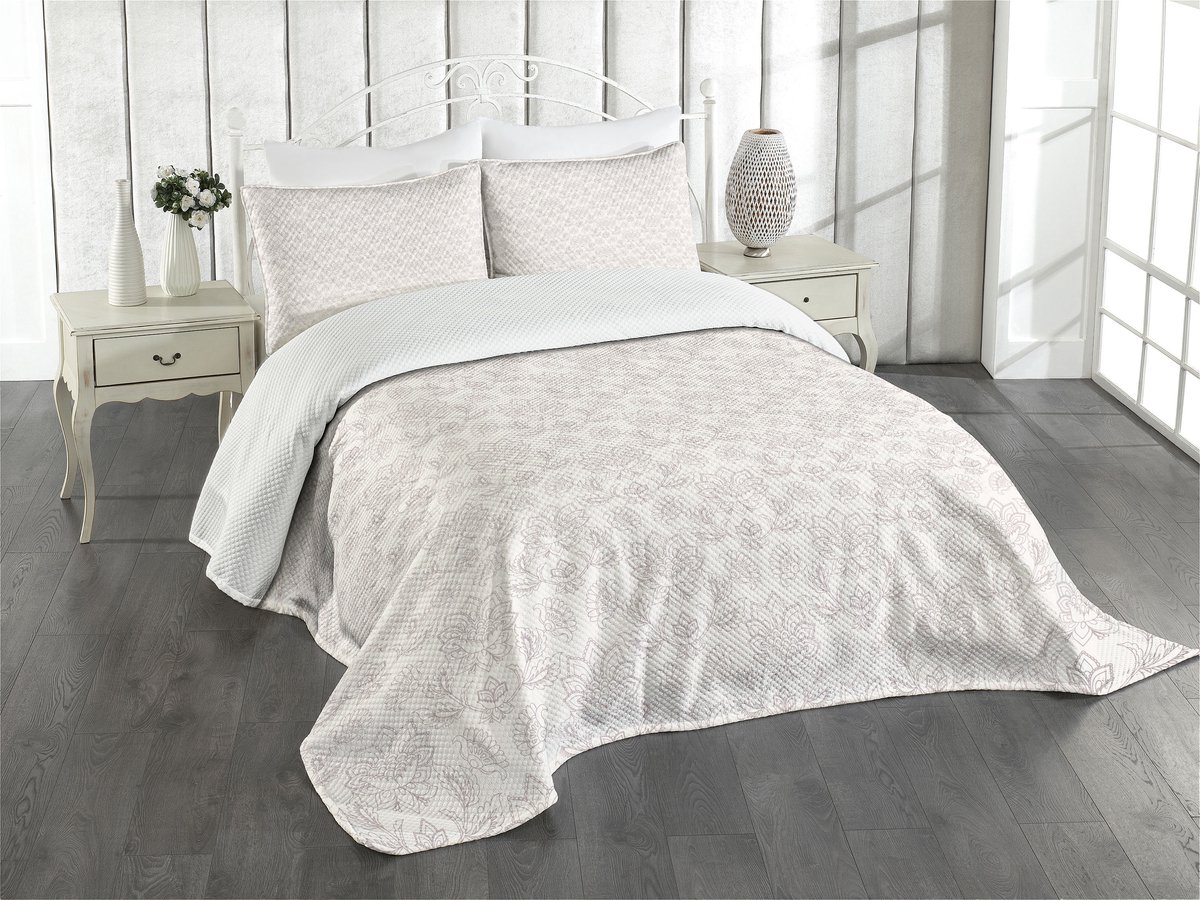 ABAKUHAUS Jacobeaans sprei – 220x220 cm – Gebloemd, licht natuurgrijsroze, 2 kussenslopen