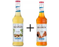 Monin Siroop Hazelnoot suikervrij 70cl + Caramel suikervrij 70cl