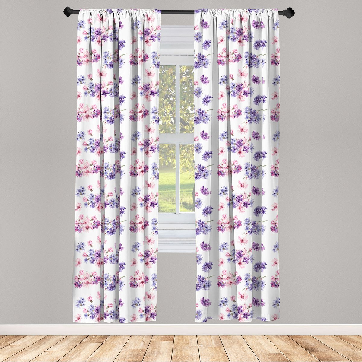 ABAKUHAUS Aquarel raamgordijnen – 2-delige – 75x225 cm – Lavendel/Lila