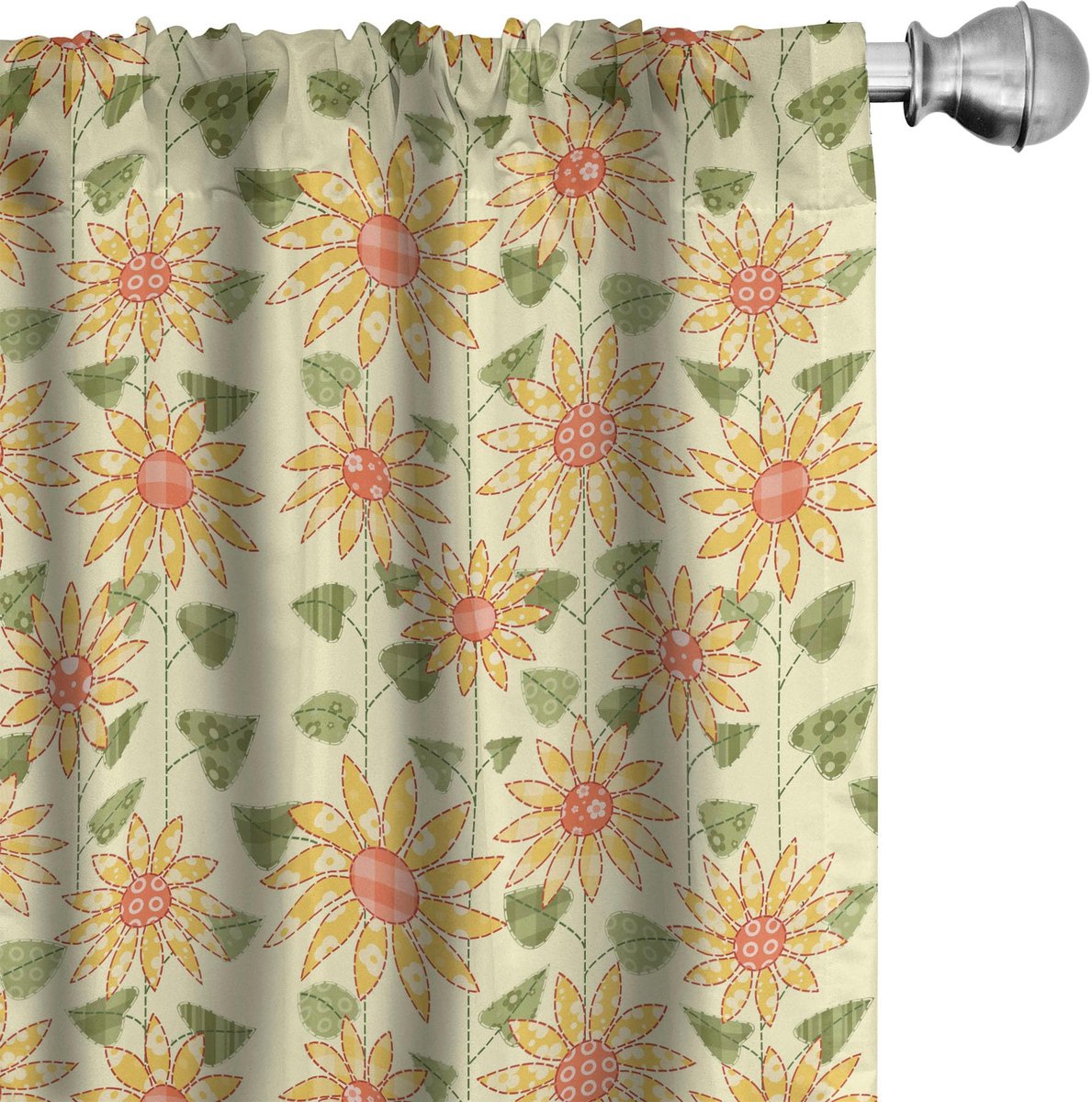 ABAKUHAUS Zonnebloem gordijnen – Patchworkkunst – 2x75x175 cm – microvezel – verduisterend – olijfgroen/oranje Olijfgroen Oranje