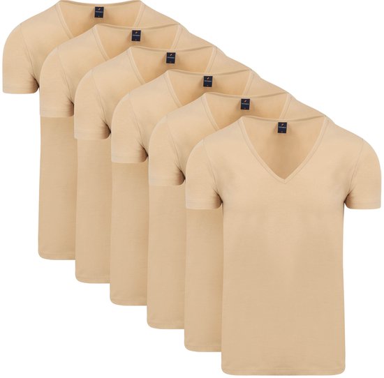 Lot de 6 sous-vêtements invisibles Vitaru à col en V profond - Taille M - Homme - Beige extensible