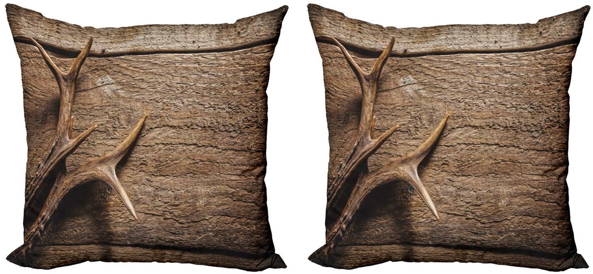 ABAKUHAUS Gewei Kussenhoes Set – 2x45x45 cm – Umbrabraun, Dubbelzijdig Bedrukt