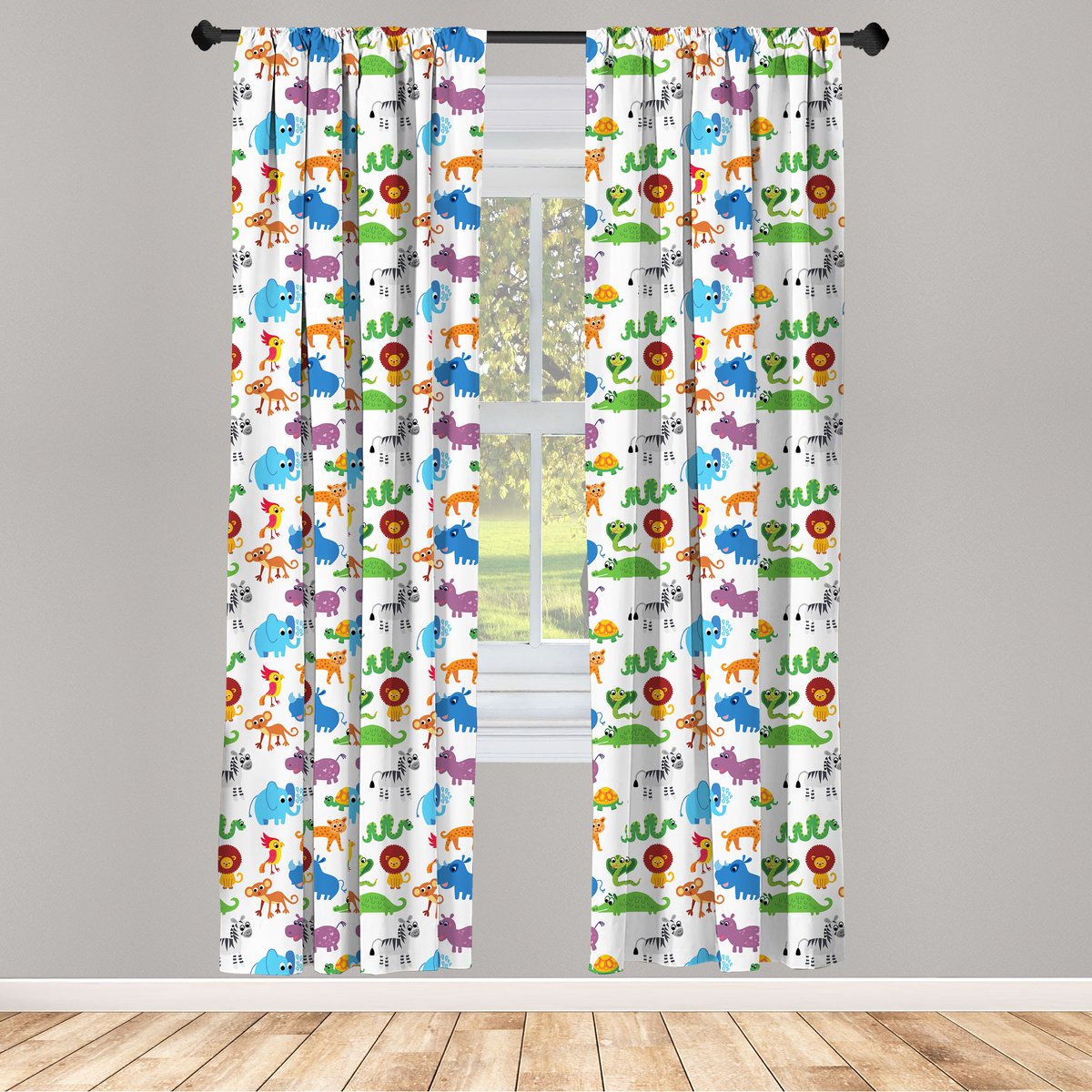 ABAKUHAUS Zoo Cartoon Raamgordijnen – Dieren 2-delige set – B75xH245 – Veelkleurig