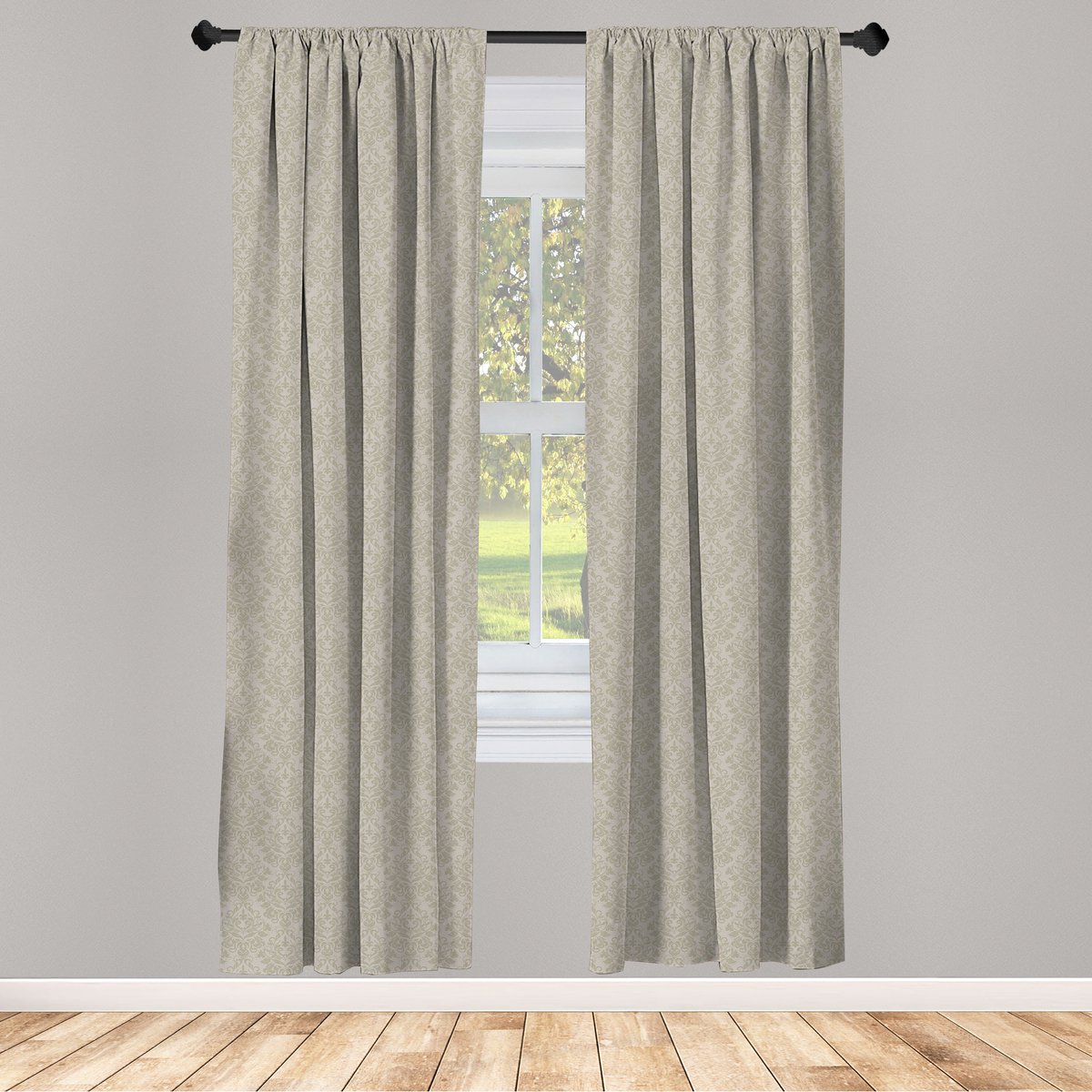 ABAKUHAUS Italiaanse raamgordijnen – Bloemen Retro Antiek – 2x75x225 cm – tan