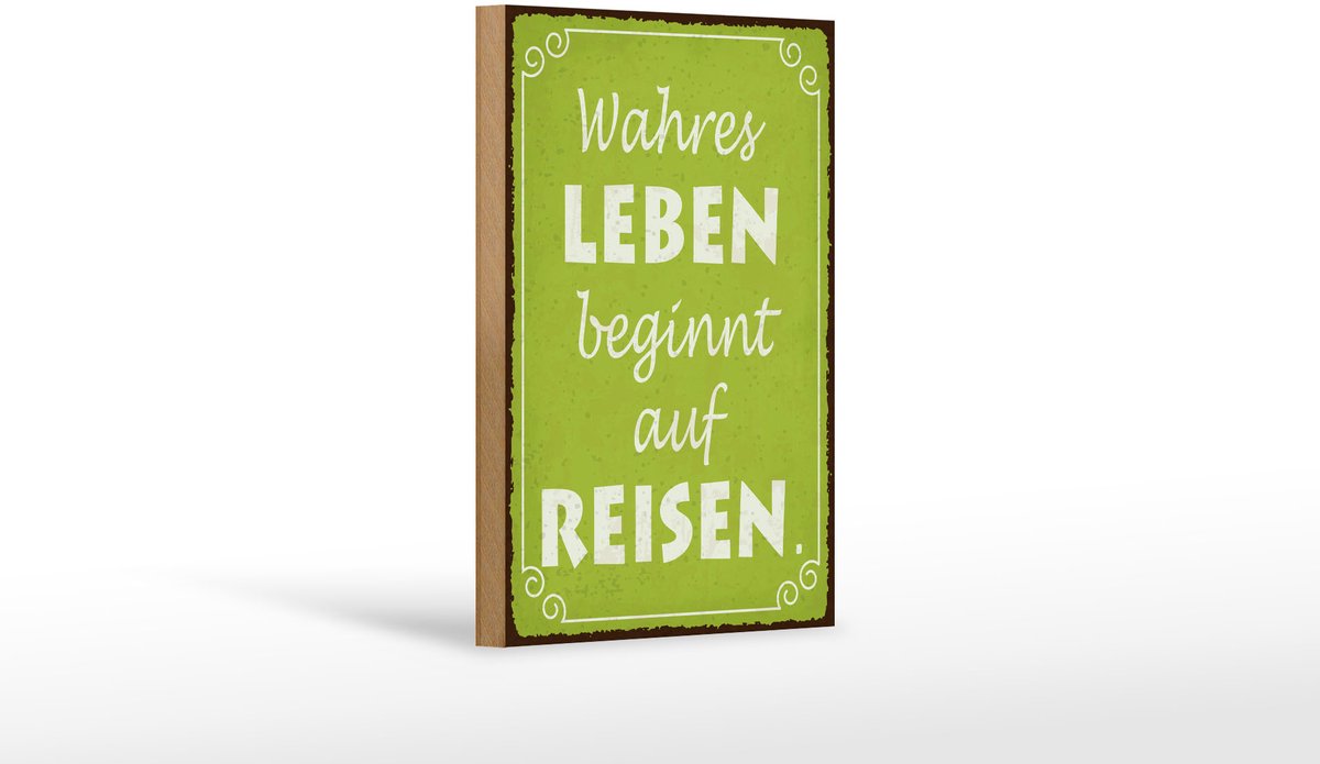Femer Holzschild Spruch 30x40 cm Wahres Leben beginnt auf Reisen Deko Schild