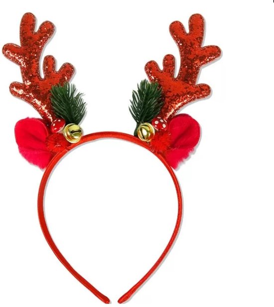 Haarband Rood Eland met belletje Glitter voor Kerst - Glitter Haarband Rendier Kerst- Diadeem/ Tiara voor volwassen en kinderen- Haaraccessoire Kerst| Kerst viering| Kerstavond haarschuifje