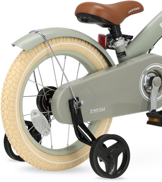 Deryan Luxe Kinderfiets 14 inch - 3 in 1 - loopfiets Groen van Deryan — afbeelding 5