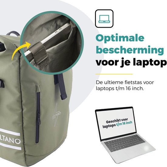 Voltano Journey Luxe Fietstas 28L - Olijf Groen - Enkele Pakaftas - Laptopvak - Met Schouderband - Waterdicht van Voltano — afbeelding 2