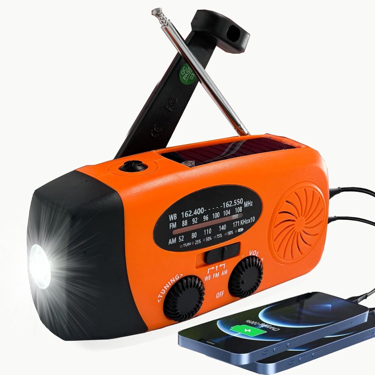 Radio Op Batterijen (Accu) Voor Rampen - Radio Opwindbaar - Noodradio - Noodradio Solar Opwindbaar（2000 mAh-Oranje）