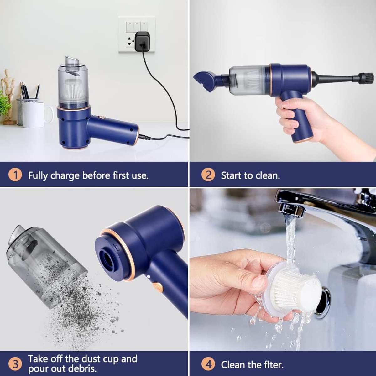 Tongxiang Draadloze 3-in-1 Handstofzuiger Mini Elektrische Reiniger Blauw - afbeelding 3