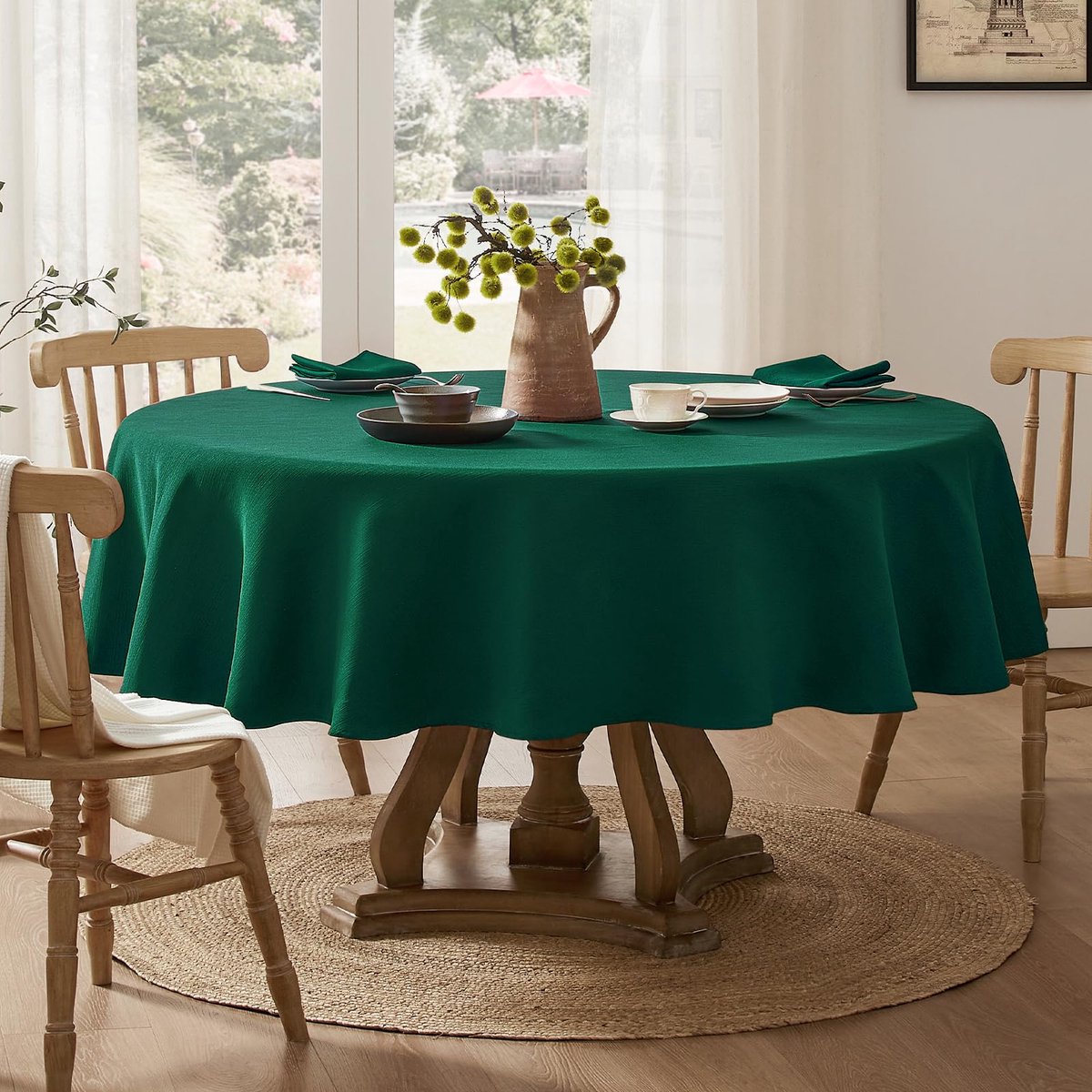 Unyqoos® Rond tafelkleed met linnenstructuur en waterafstotende vlekbescherming