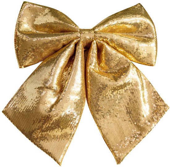 Grote gouden glitterstrikken voor kerstboomdecoratie - 5 stuks