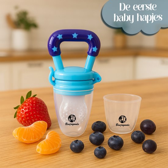 BenjaGoods Baby knijpfles en fruitspeen - Baby flessen - speen - Baby bestek - Knijpfles - Lepel - fruitspeen - Blauw van BenjaGoods — afbeelding 4