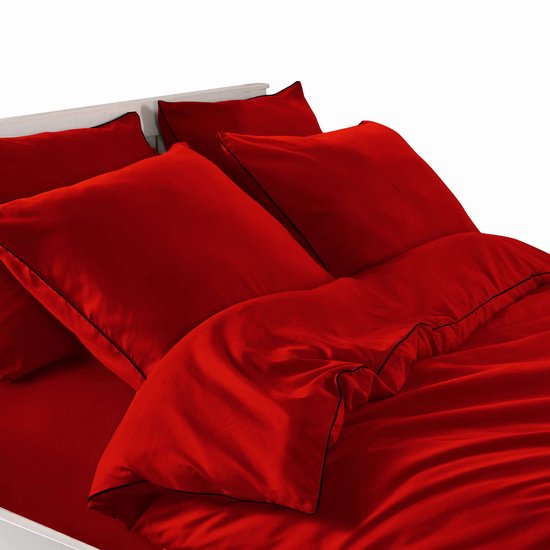 Universeel - Katoenen Dekbedovertrek Set BASIC - Rood - 160x200 cm - 100% Katoen & Ademend