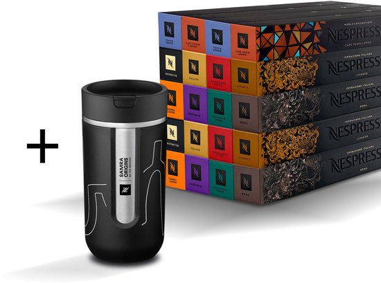 Nespresso koffiecups Favorieten 200 voordeelpakket met travel mug