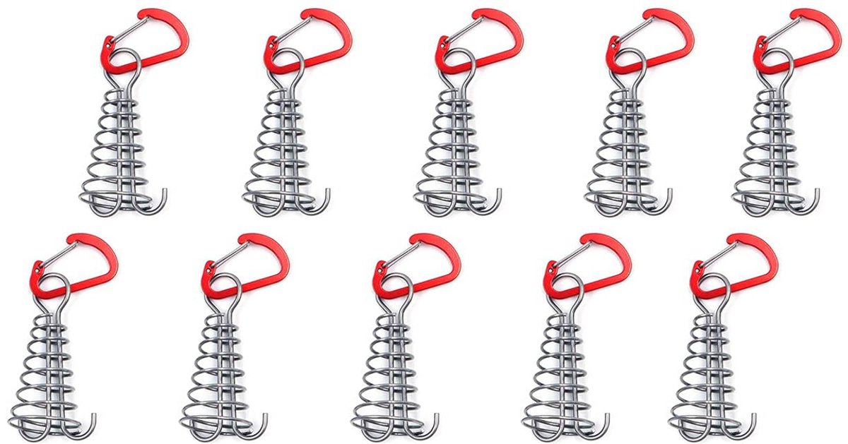 10 Terrasankers - Tent zonneschermankerriemen - Octopusnagels - Vaste haakjes - D-vormige bergsportknoop - Geschikt voor kamperen, buiten terras van hout - Rood