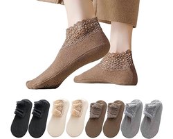 2026 Modieuze kanten thermische sokken, dames onzichtbare geplooide enkelsokken, herfst- en winter antislip enkelsokken (8 stuks)
