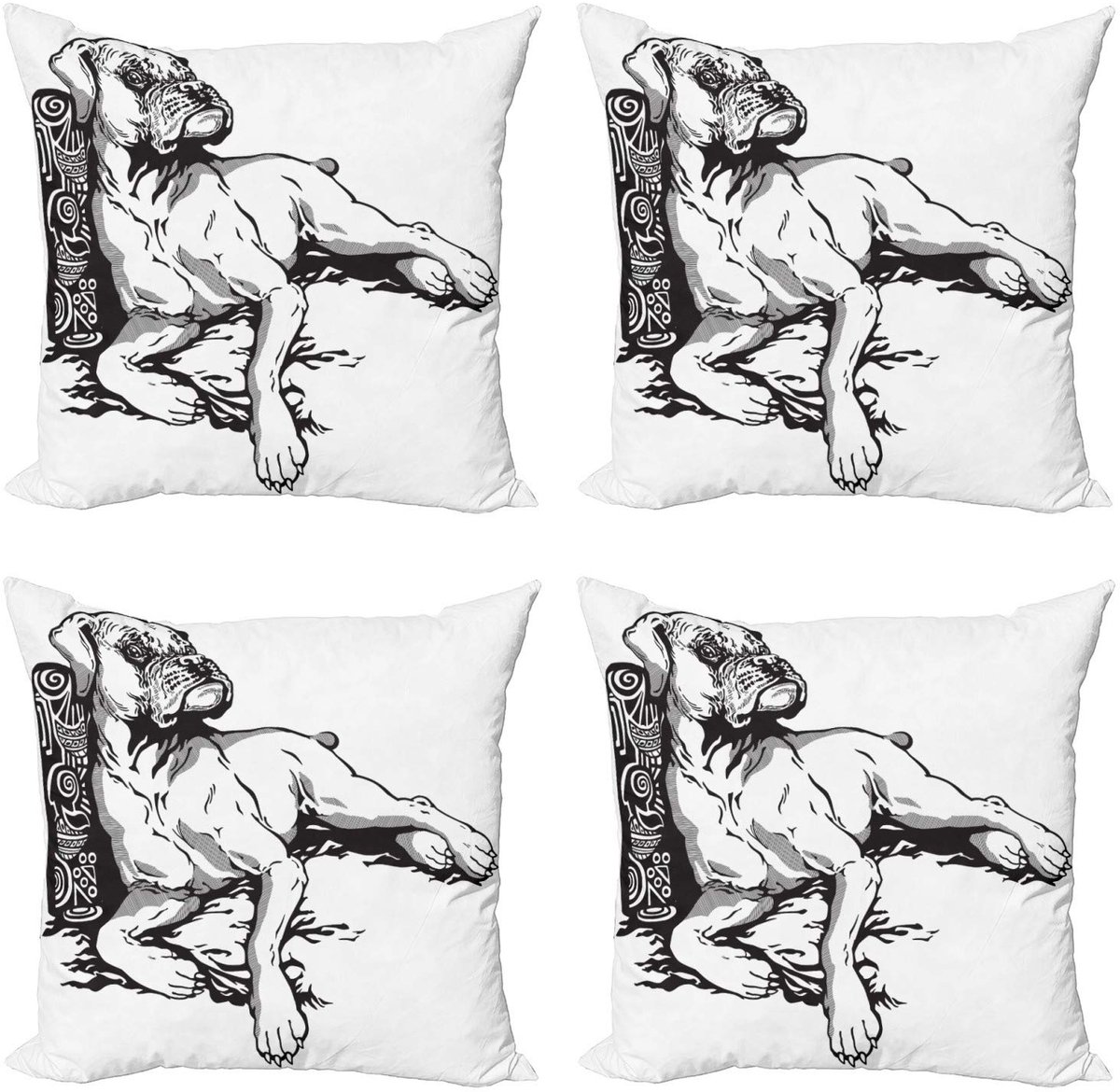 ABAKUHAUS Boxerhond Kussenhoes – 4x45x45 cm – Dubbelzijdig bedrukt – microvezel Charcoal Grau