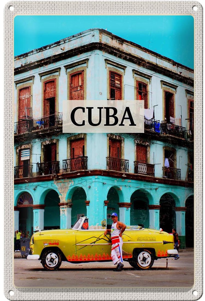 Blechschild Reise 20x30cm Cuba Karibik Oldtimer Haus