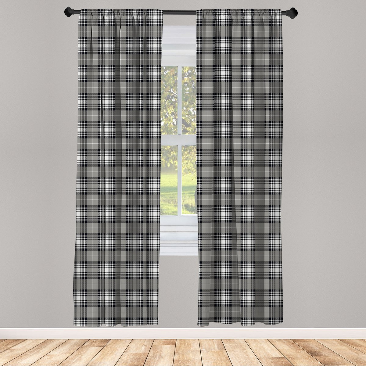 ABAKUHAUS Geruite Voorhangen – 2x75x225 cm – Microvezel, Halfdonkerend