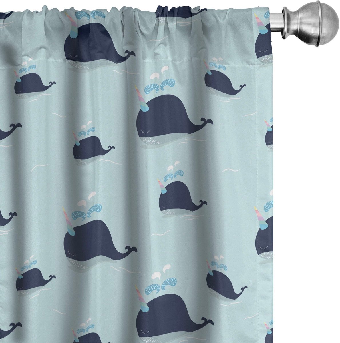 ABAKUHAUS Gordijnen – Eenhoorn-Wal-karikatuur, 2x75x175 cm – Babyblauw