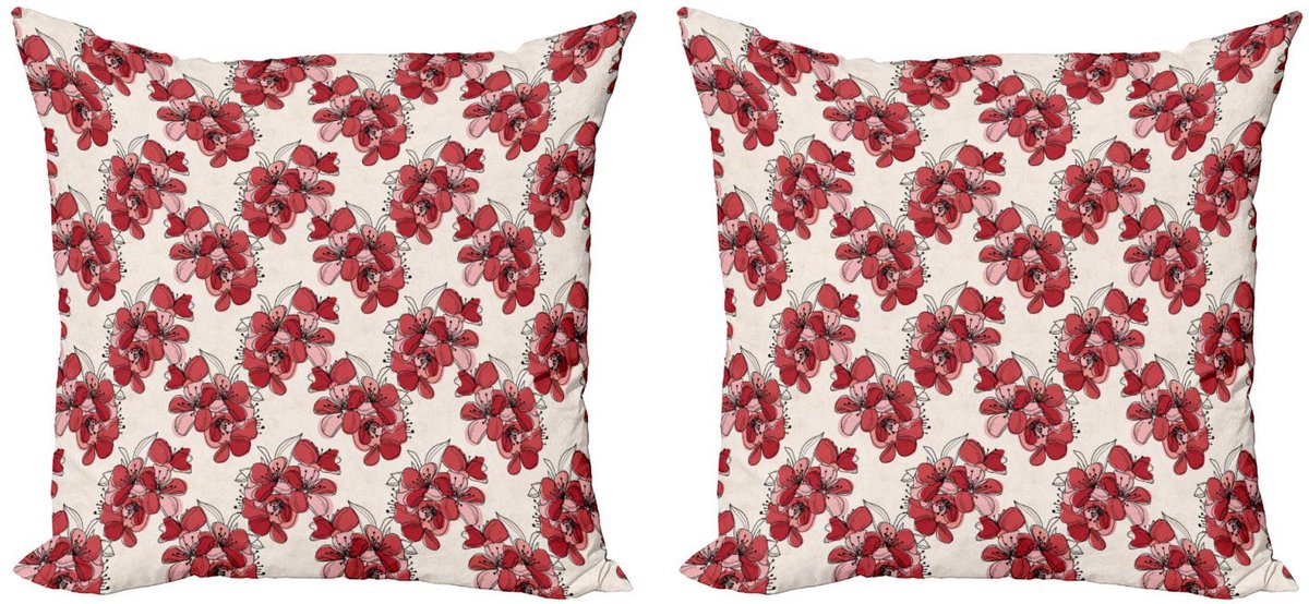 ABAKUHAUS Bloemen kussenhoezen set – 2x40x40 cm – Dubbelzijdig bedrukt Rubin Pale Pink Cream