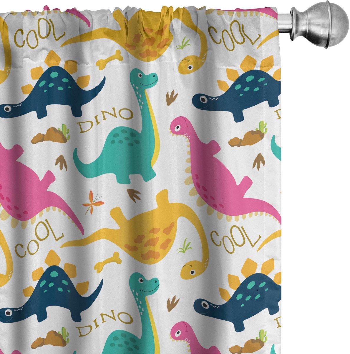 ABAKUHAUS Dino-gordijn – 2-delige set microvezel gordijnen 75x245 cm – veelkleurig Mehrfarbig
