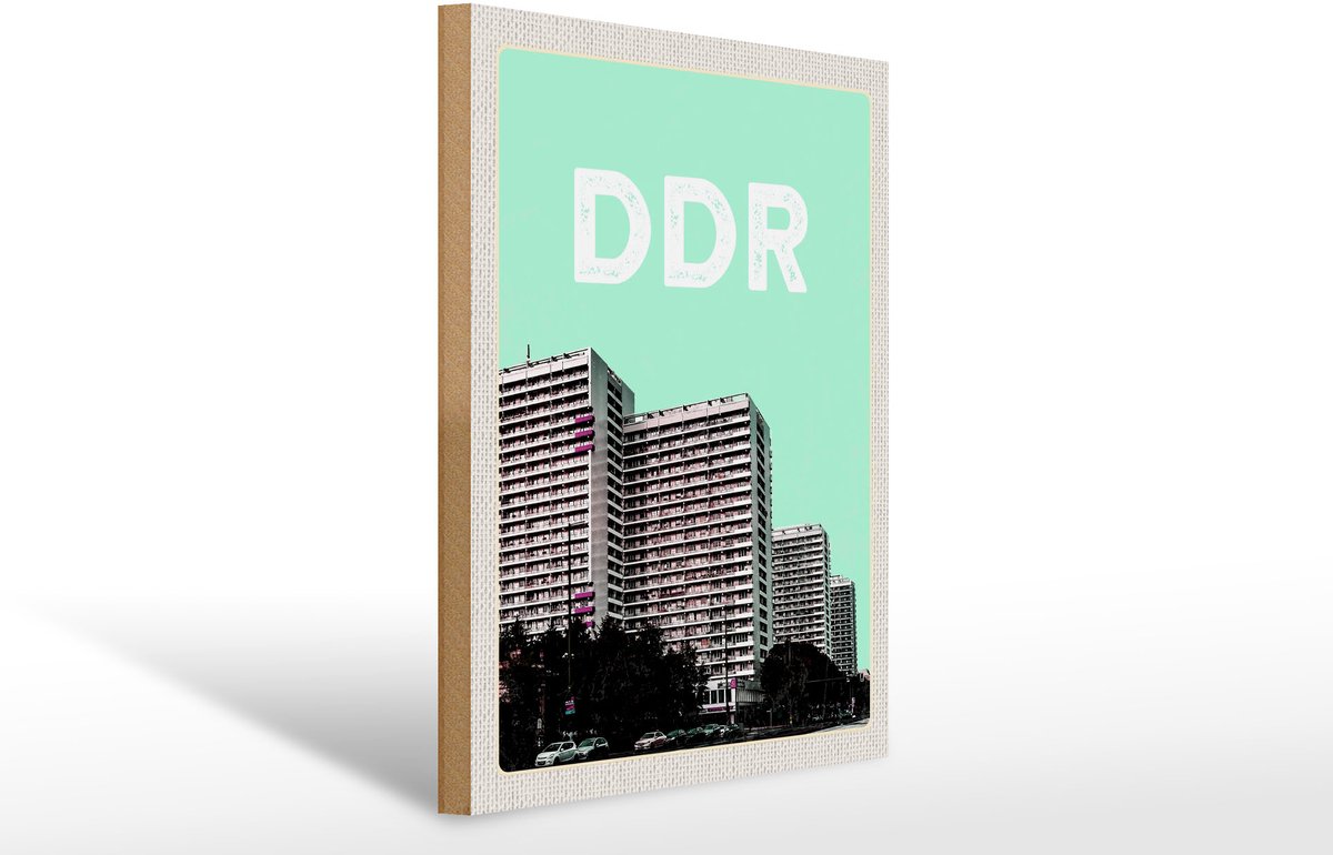 Femer Holzschild Reise 30x40cm DDR Zeit Hochhäuser Plattenbau