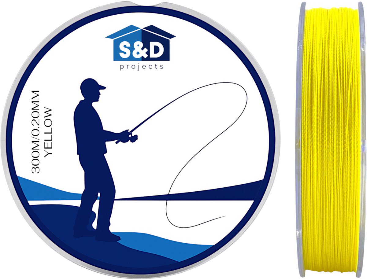 S&D | Gevlochten Vislijn 300m – 0.20mm – 9kg – Geel – 4-Strengs PE – Sterk, Dun en Slijtvast – Zoet- & Zoutwater Vissen