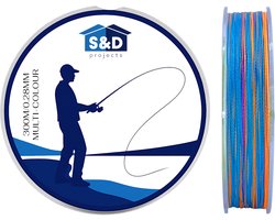 S&D | Gevlochten Vislijn 300m – 0.28mm – 13.6kg – Regenboog – 4-Strengs PE – Sterk, Dun en Slijtvast – Zoet- & Zoutwater Vissen