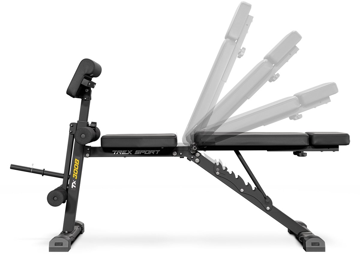 Trex Sport TX-300B – Fitnessbank Verstelbaar – Inklapbaar – Met Armsteun & Beenpers – Halterbank 4-in-1 – Met Curlpult & Leg Extension – Voor Full Body Workout – Tot 150 kg