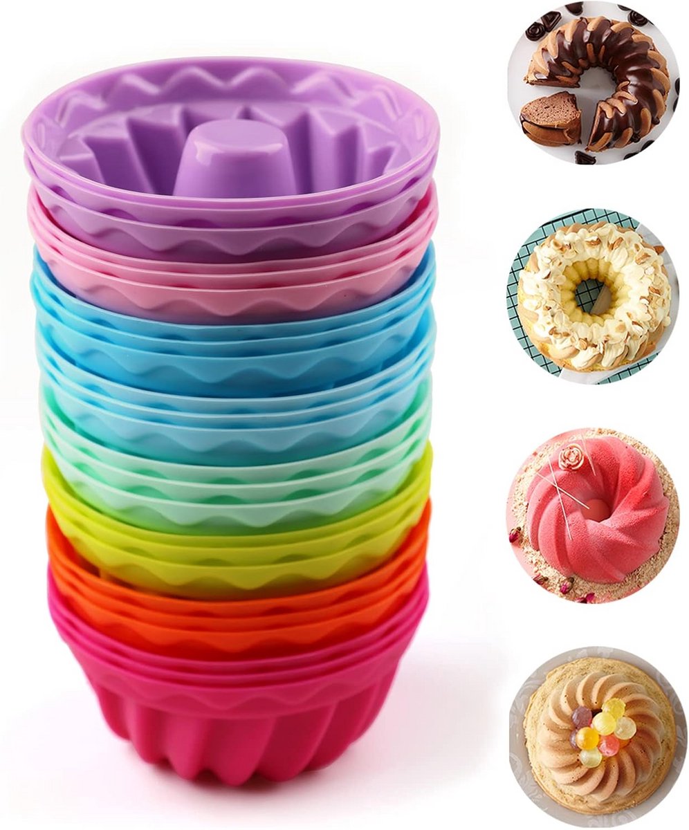Set van 24 Mini Tulbandvormen van Siliconen - FlexiForm, Ø 6,5 cm, Diverse Kleuren