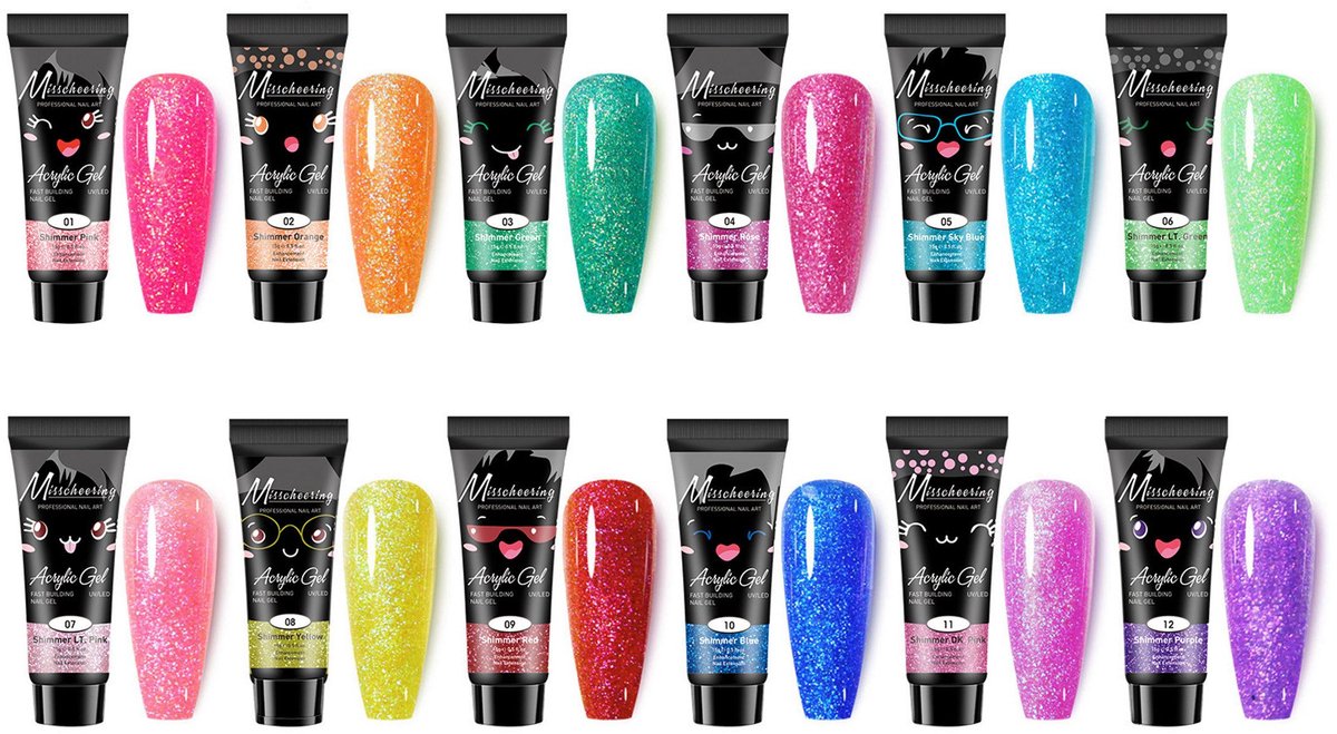 NAXSIR Gel voor Nail Art - 12 Kleuren Starter Set - Nail Extension Building Gel voor Thuisgebruik