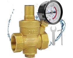 Gsedaox-DN20 messing waterdrukregelaar-Waterdrukreductieventiel-Verstelbaar-Met manometer-Waterdrukregelaar met drukmeter-Metalen drukregelaar