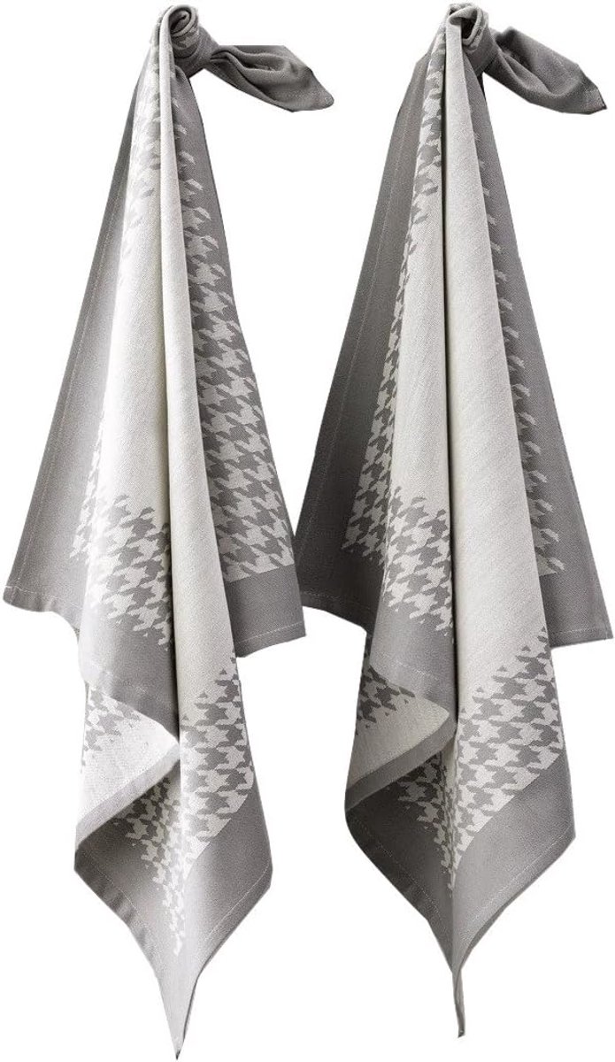 Famanu - Set van 2 katoenen Pied de Poule theedoeken 66x66 cm, De kwaliteit