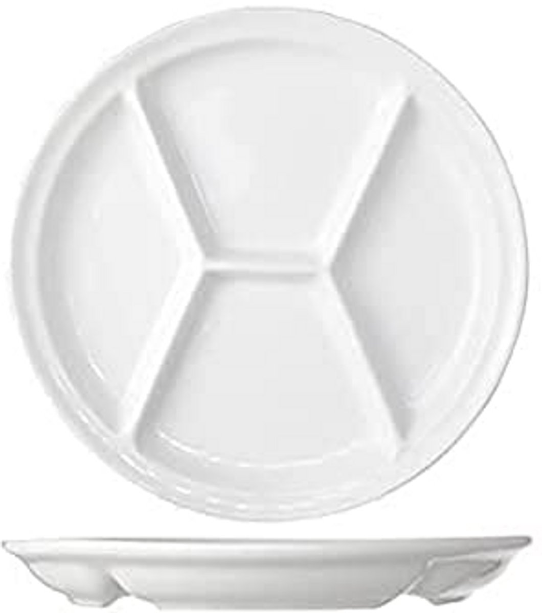 Fonduebord Wit 26cm - Porselein met 4 Vakken