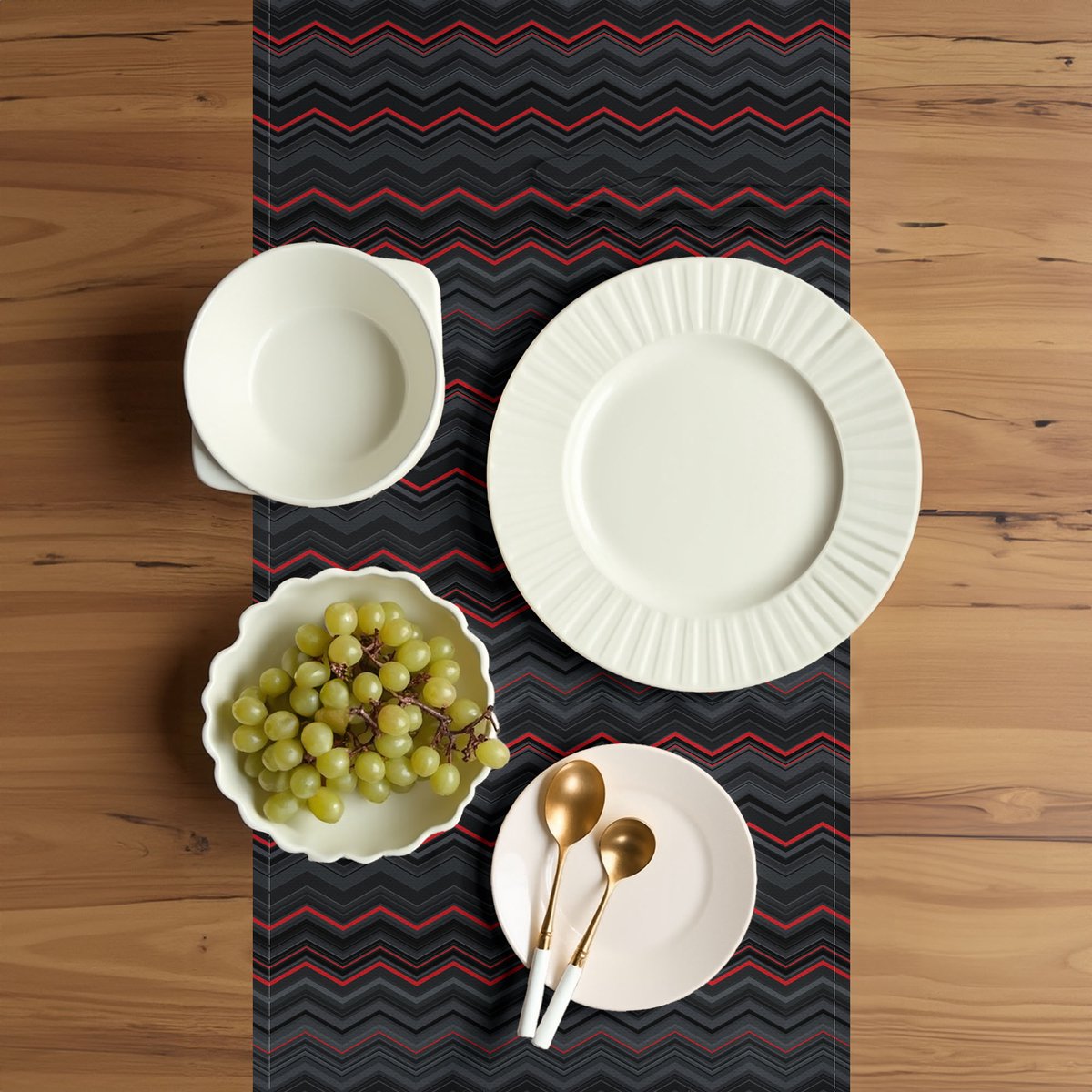 ABAKUHAUS Tafelloper – Zigzag-Chevron – 40x180 cm – Donkergrijs