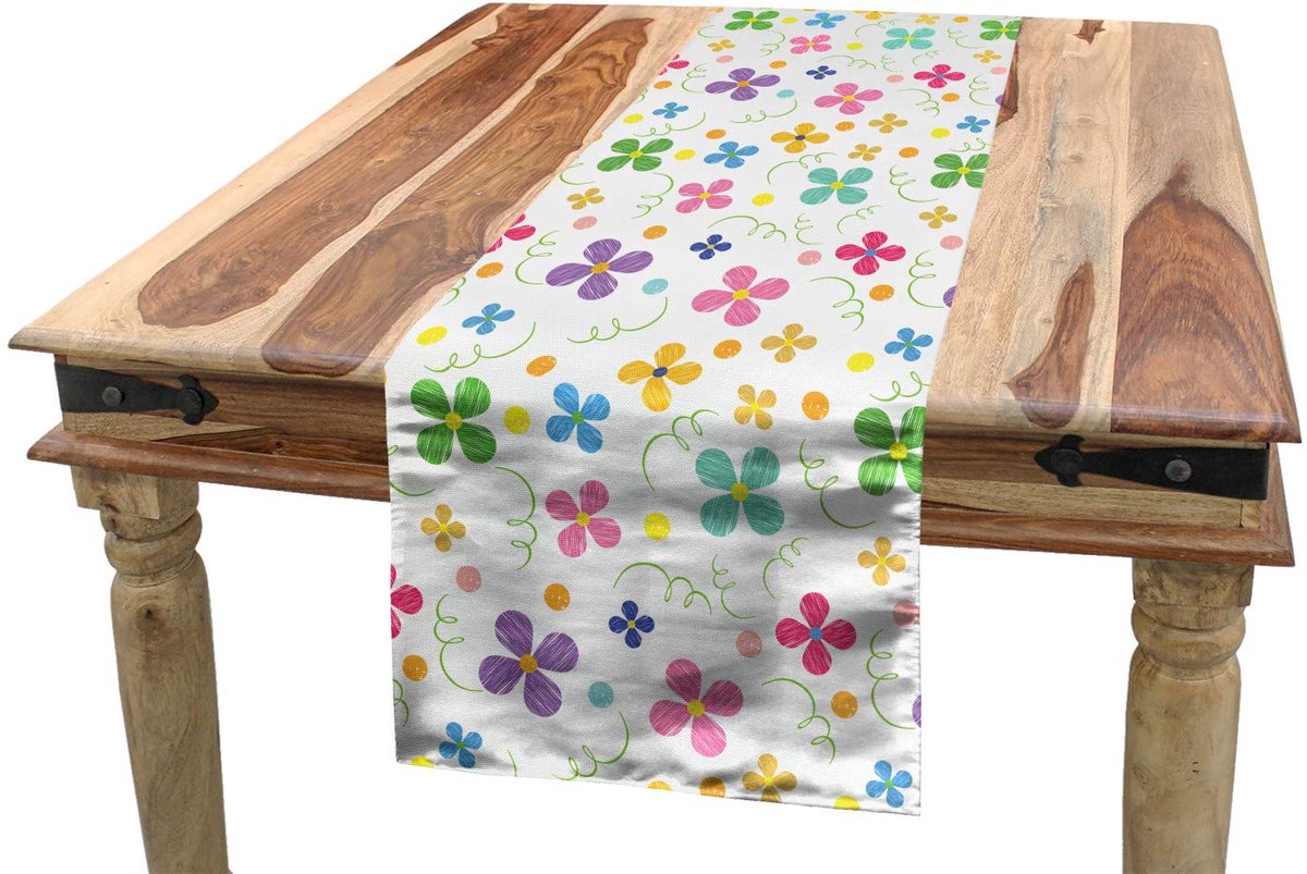 ABAKUHAUS Bloemen tafelloper – Lentestippen, Veelkleurig, 40×225 cm