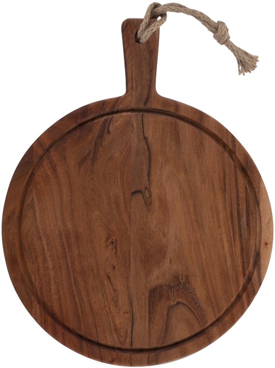 Pure Acacia Wood Borrelplank | Tapasplank | Serveerplank rond | Pizzaplank met sapgoot 35 cm